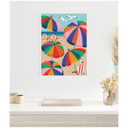 Coastal Beach Umbrellas by Rachel Lee Framed Canvas Wall Art Print