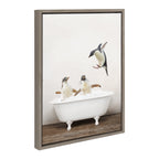 Sylvie Penguins Playing in Rustic Bath Framed Canvas by Amy Peterson Art Studio