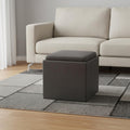 17 Inch Slate Gray Faux Leather Cube Ottoman With Storage