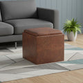 17 Inch Brown Faux Leather Cube Ottoman With Storage