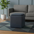 17 Inch Denim Blue Faux Leather Cube Ottoman With Storage