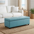 48 Inch Aqua And Dark Brown Faux Leather Ottoman With Storage