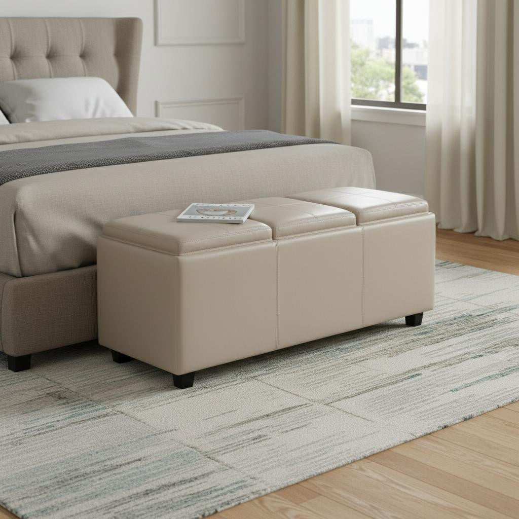 42 Inch Cream And Dark Brown Ottoman With Storage