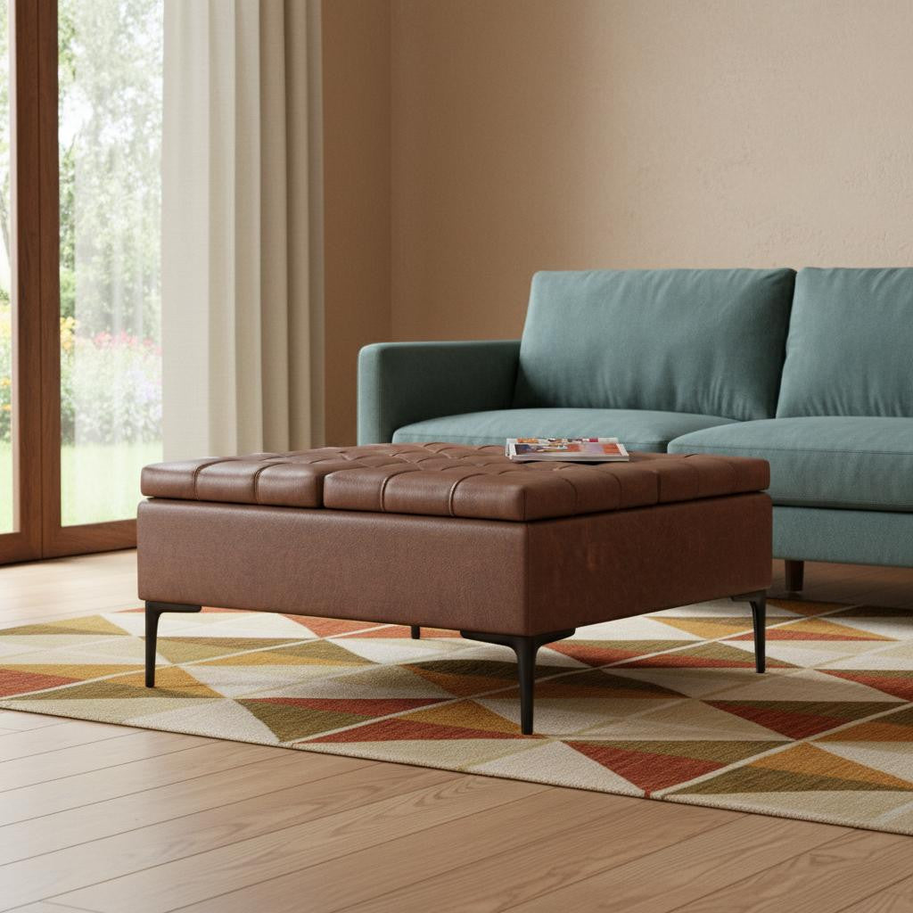 36 Inch Brown And Black Tufted Ottoman With Storage