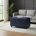 34 Inch Denim Blue And Dark Brown Ottoman With Storage
