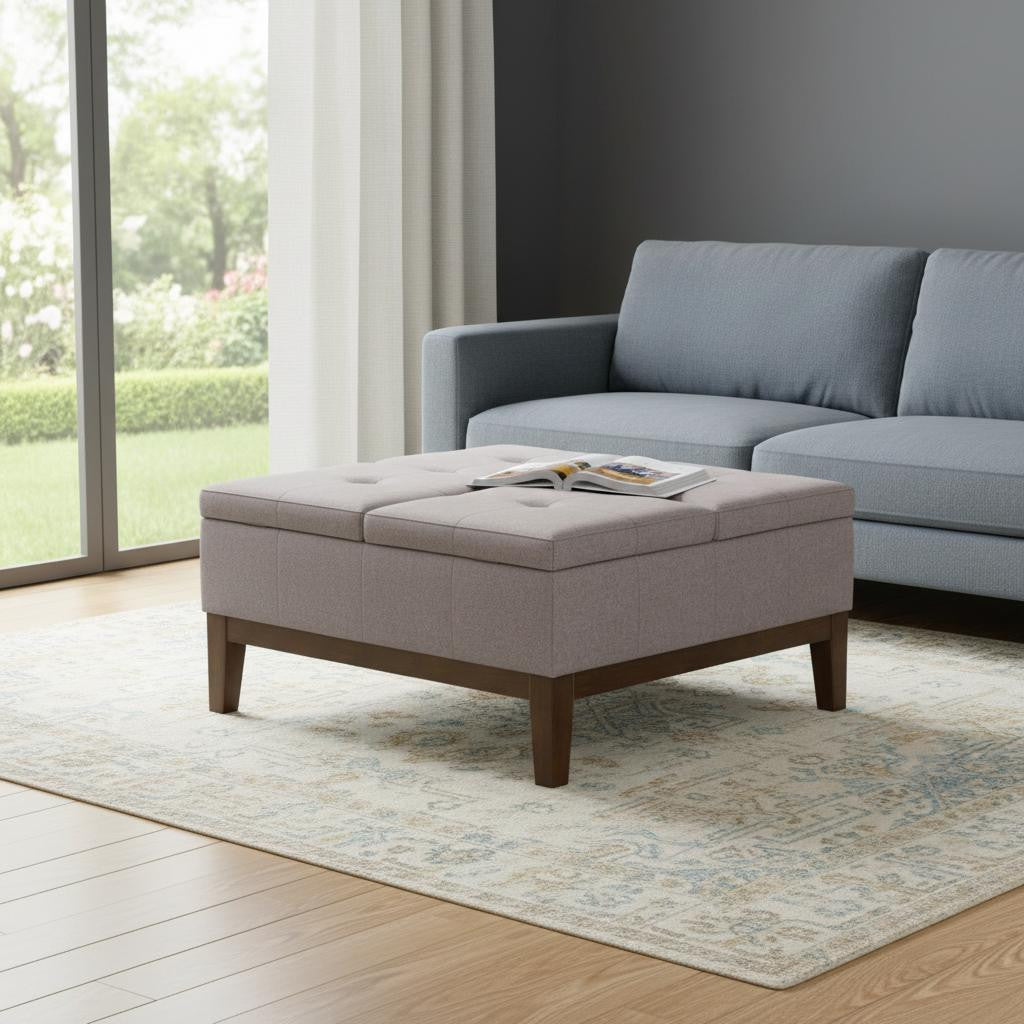 36 Inch Cloud And Walnut Ottoman With Storage