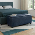 42 Inch Denim Blue And Dark Brown Ottoman With Storage