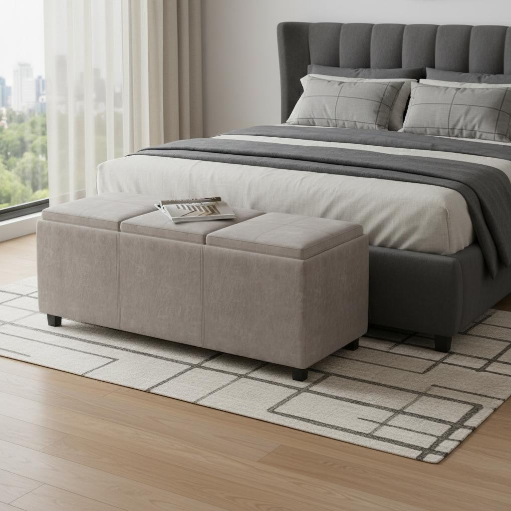 42 Inch Taupe And Dark Brown Ottoman With Storage