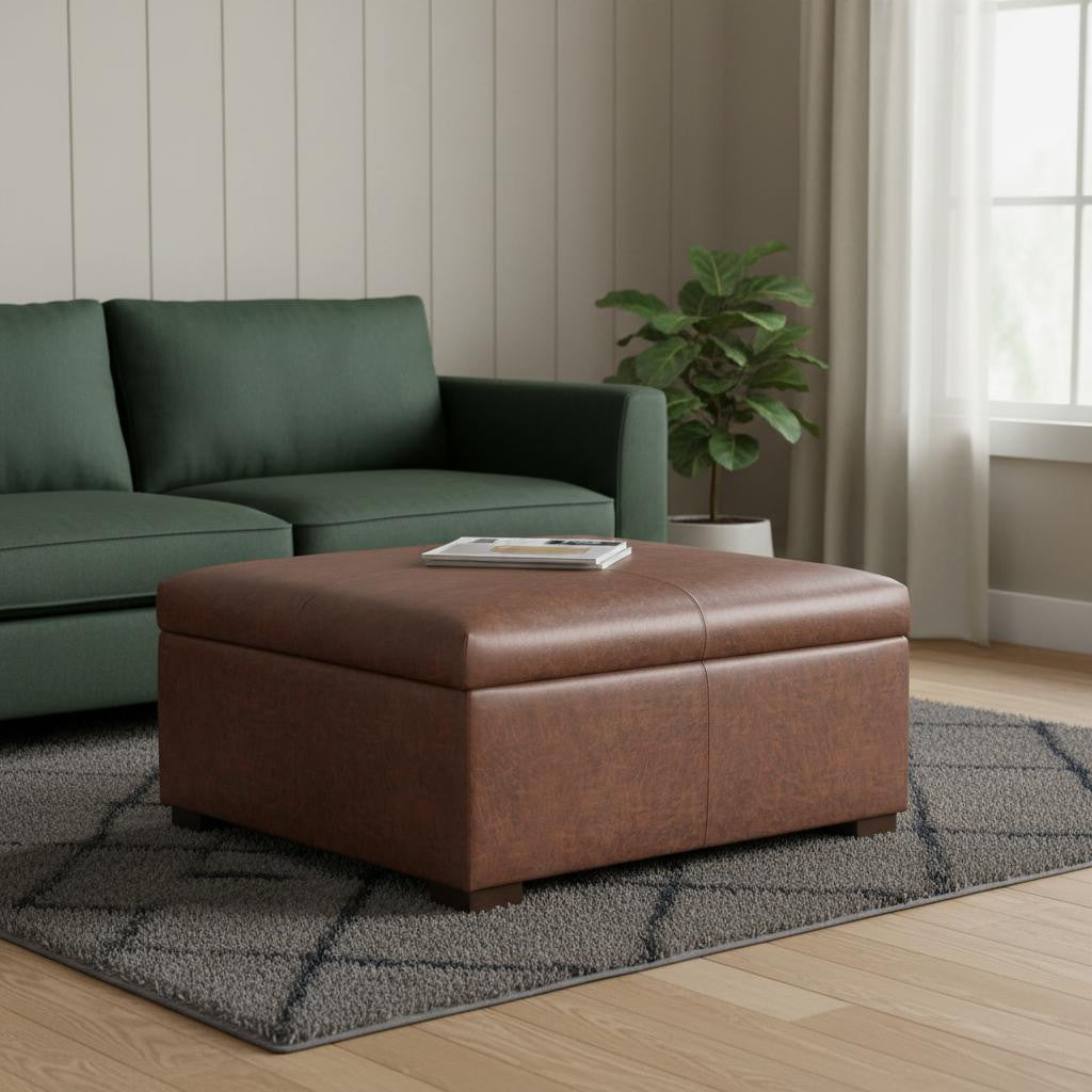 36 Inch Brown And Walnut Ottoman With Storage