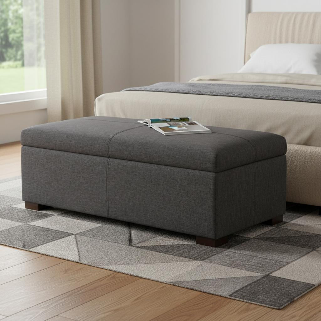 48 Inch Slate Gray And Walnut Ottoman With Storage
