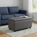 34 Inch Dark Gray And Stone And Dark Brown Faux Leather Tufted Ottoman With Storage