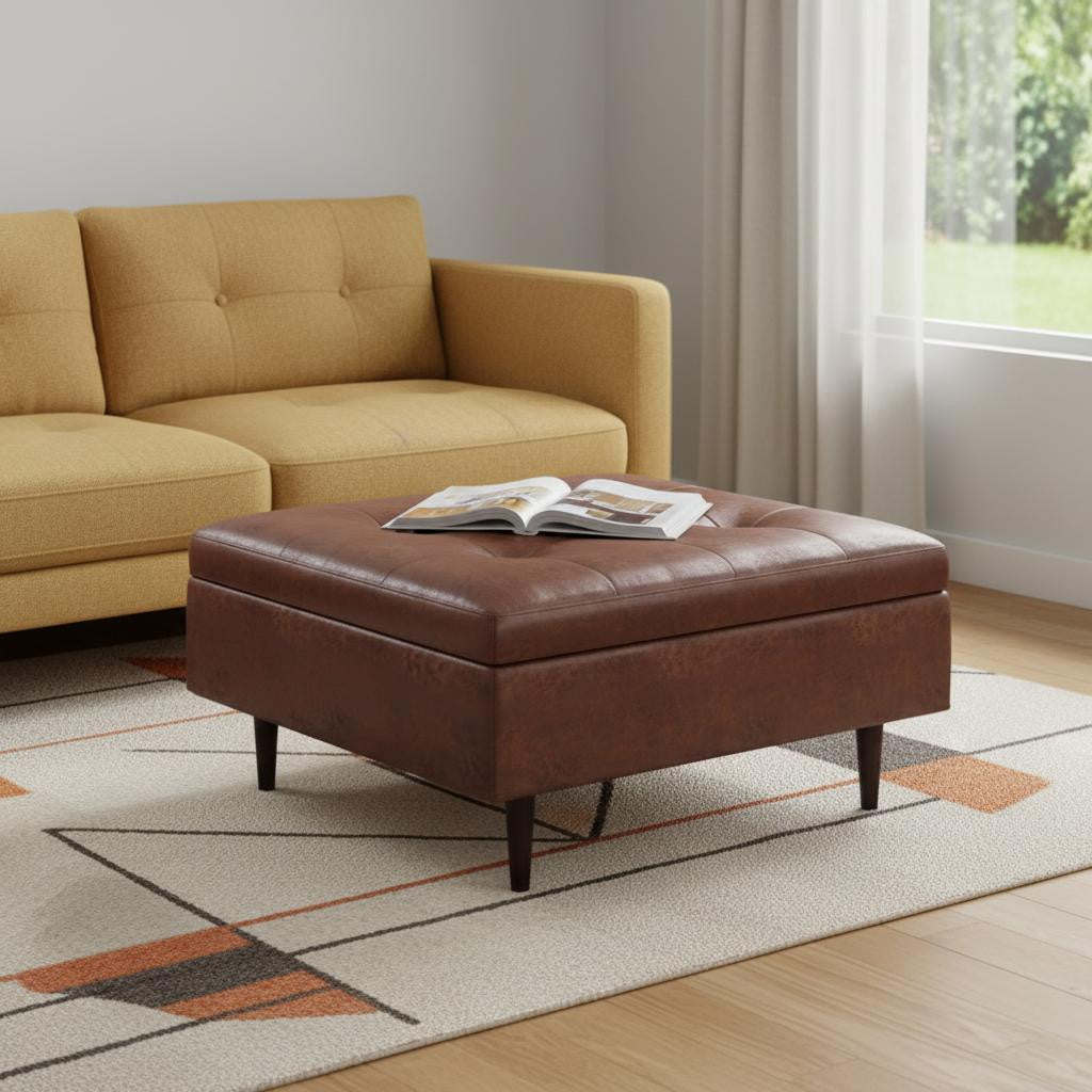 38 Inch Brown Tufted Ottoman With Storage
