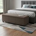 54 Inch Fawn and Dark Brown Faux Linen and Solid Wood Upholstered Storage Bench With Flip Top