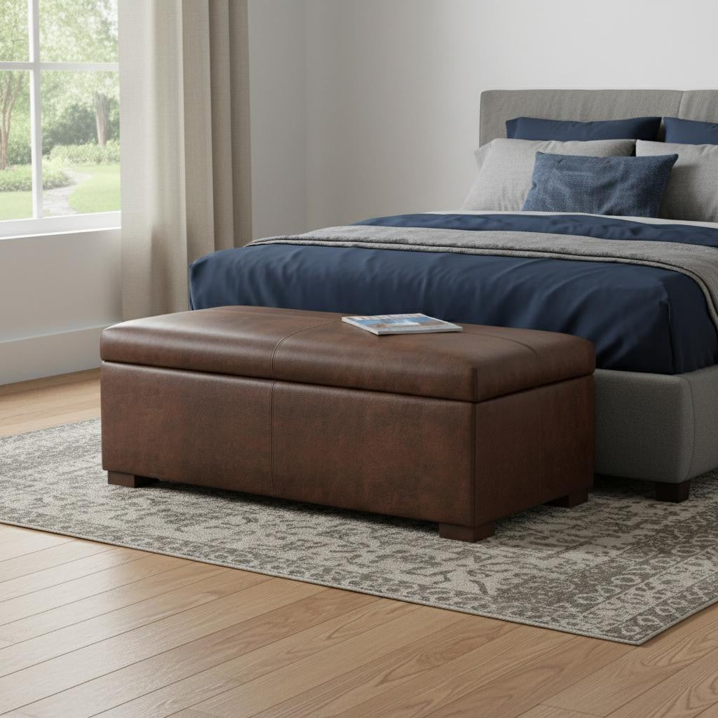 48 Inch Chestnut And Walnut Ottoman With Storage