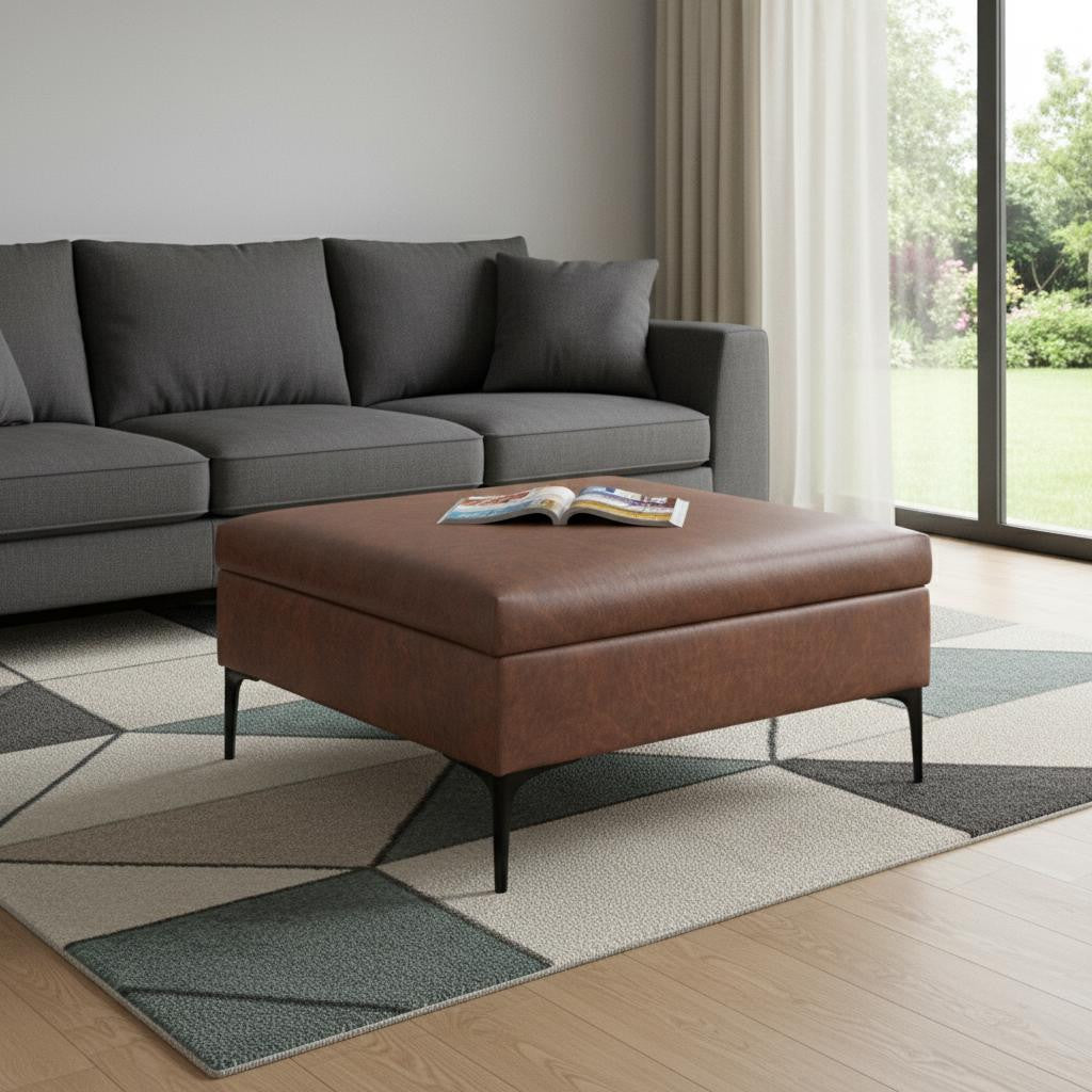 36 Inch Brown And Black Ottoman With Storage