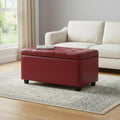 34 Inch Red And Dark Brown Tufted Ottoman With Storage