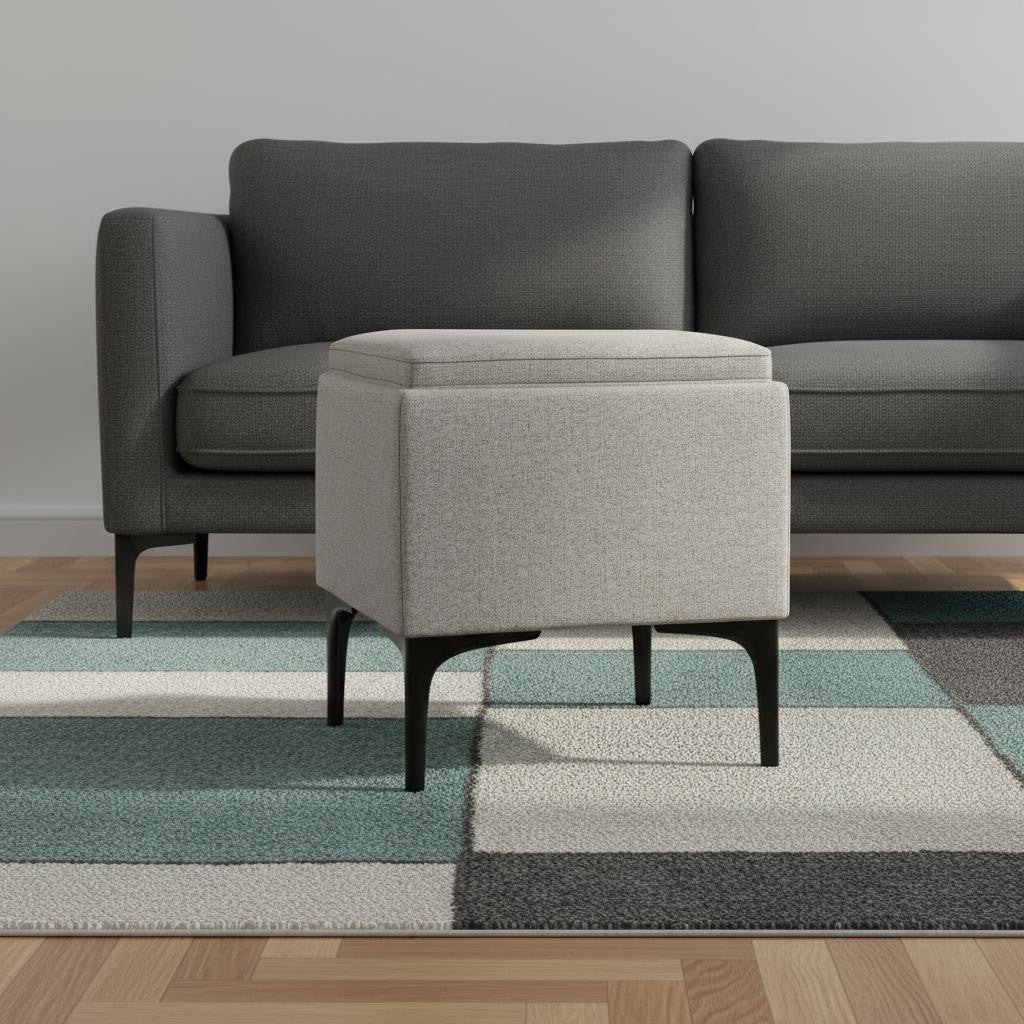 18 Inch Cloud And Black Ottoman With Storage