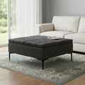 36 Inch Slate Gray And Black Tufted Ottoman With Storage