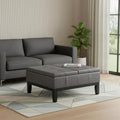 36 Inch Stone And Dark Brown Faux Leather Tufted Ottoman With Storage