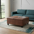 36 Inch Brown And Espresso Faux Leather Ottoman With Storage