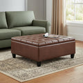 36 Inch Umber And Espresso Faux Leather Tufted Ottoman With Storage