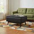 34 Inch Black And Dark Brown Faux Leather Ottoman With Storage