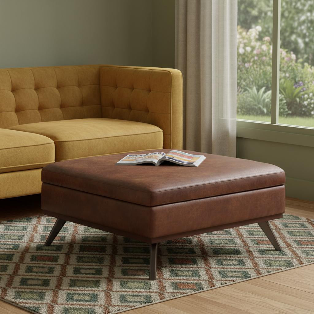 40 Inch Brown Faux Leather Ottoman With Storage