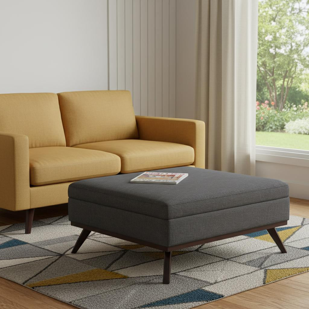 40 Inch Slate Gray And Brown Upholstery Ottoman With Storage