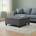 36 Inch Slate Gray And Espresso Upholstery Tufted Ottoman With Storage