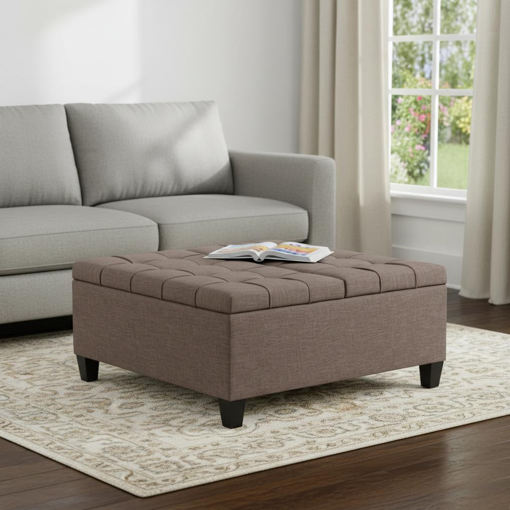 36 Inch Fawn And Espresso Upholstery Tufted Ottoman With Storage