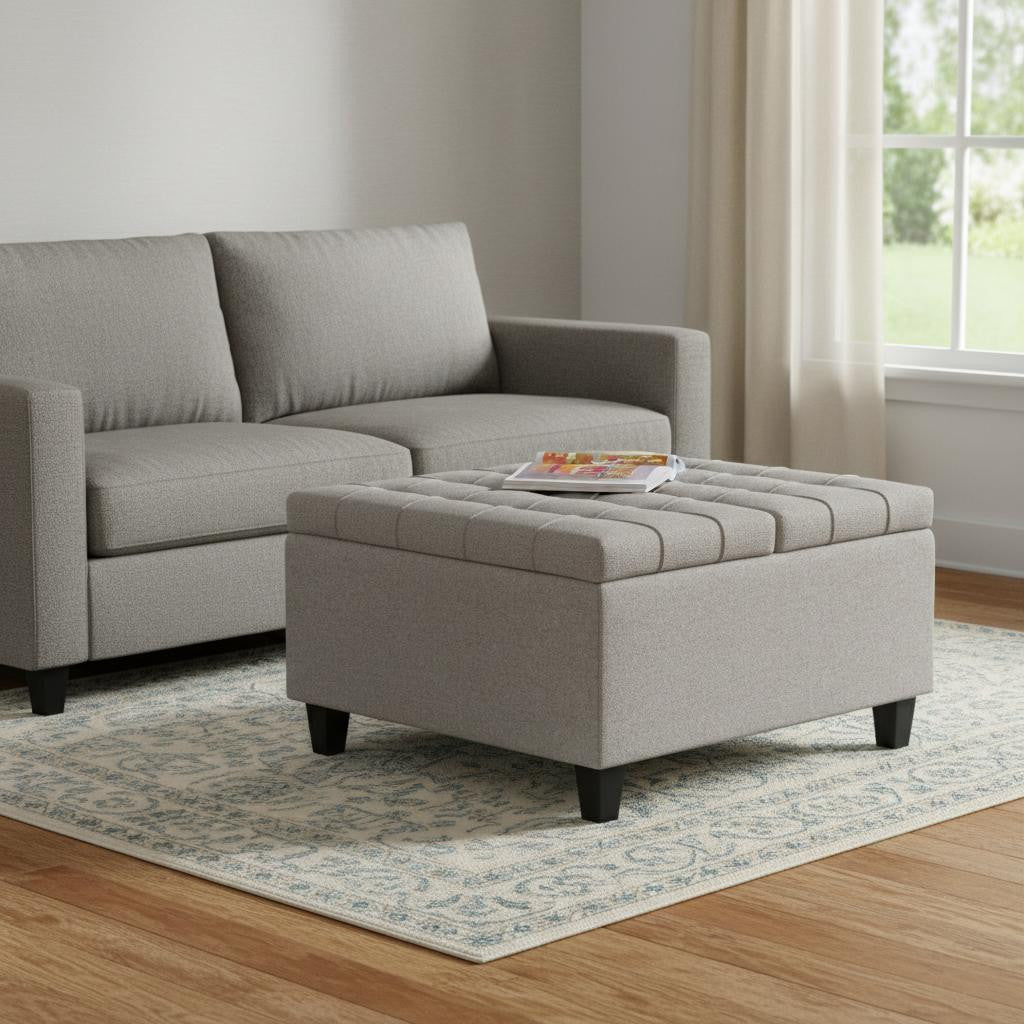30 Inch Gray And Brown Upholstery Tufted Ottoman With Storage
