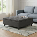 40 Inch Slate Gray And Brown Upholstery Tufted Ottoman With Storage