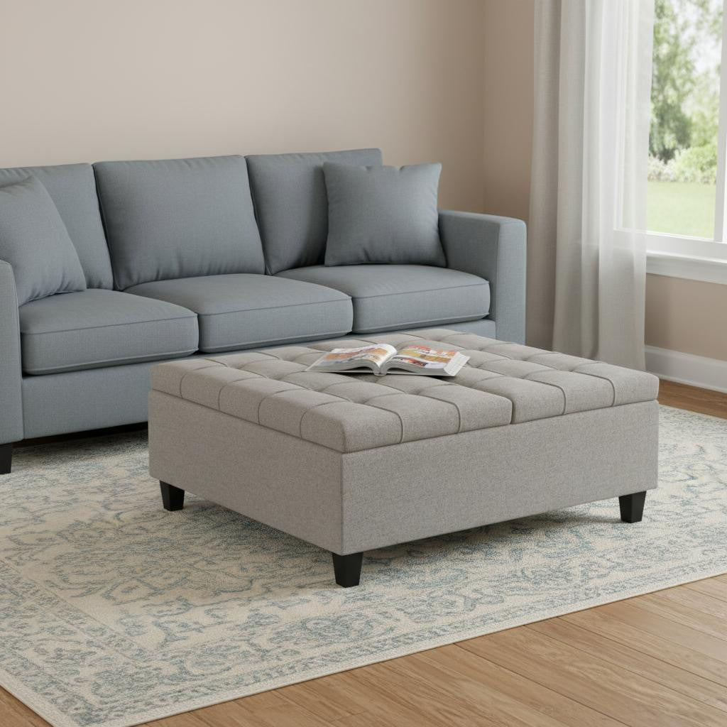 40 Inch Cloud And Brown Upholstery Tufted Ottoman With Storage