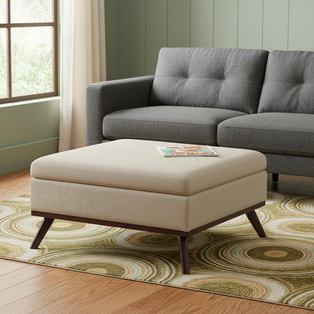 36 Inch Natural And Brown Upholstery Ottoman With Storage