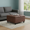 30 Inch Brown Faux Leather Tufted Ottoman With Storage