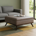 36 Inch Taupe And Brown Faux Leather Ottoman With Storage