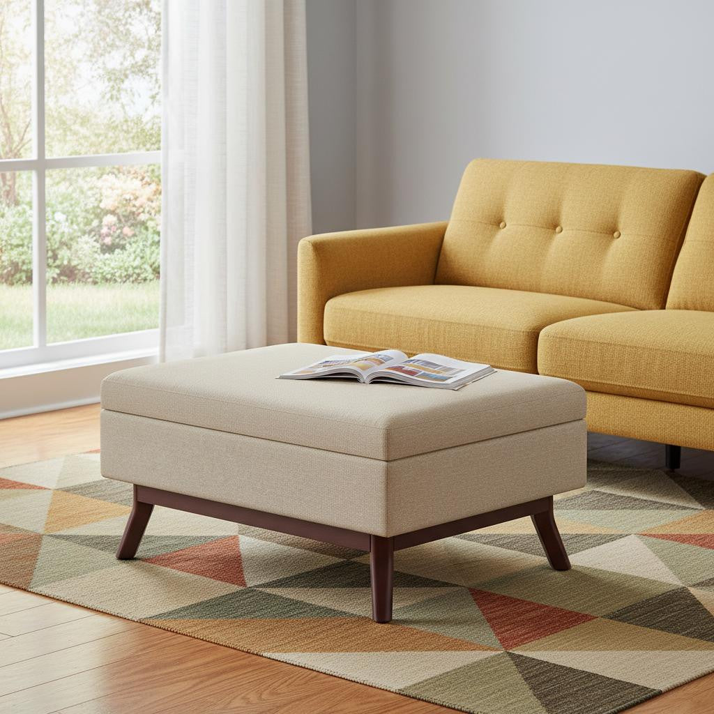 34 Inch Natural And Brown Upholstery Ottoman With Storage
