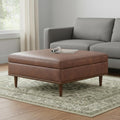 38 Inch Brown Faux Leather Ottoman With Storage