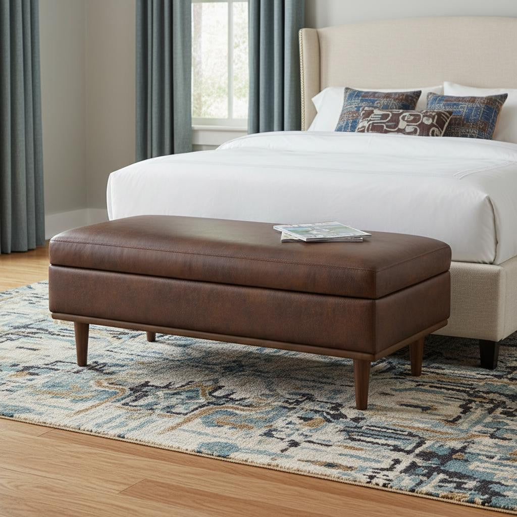 48 Inch Chestnut And Brown Faux Leather Ottoman With Storage
