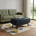 36 Inch Dark Blue And Brown Faux Leather Ottoman With Storage