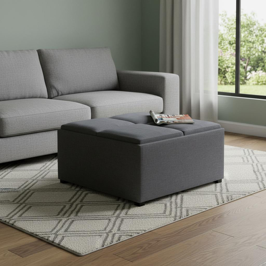 35 Inch Slate Gray And Dark Brown Upholstery Ottoman With Storage