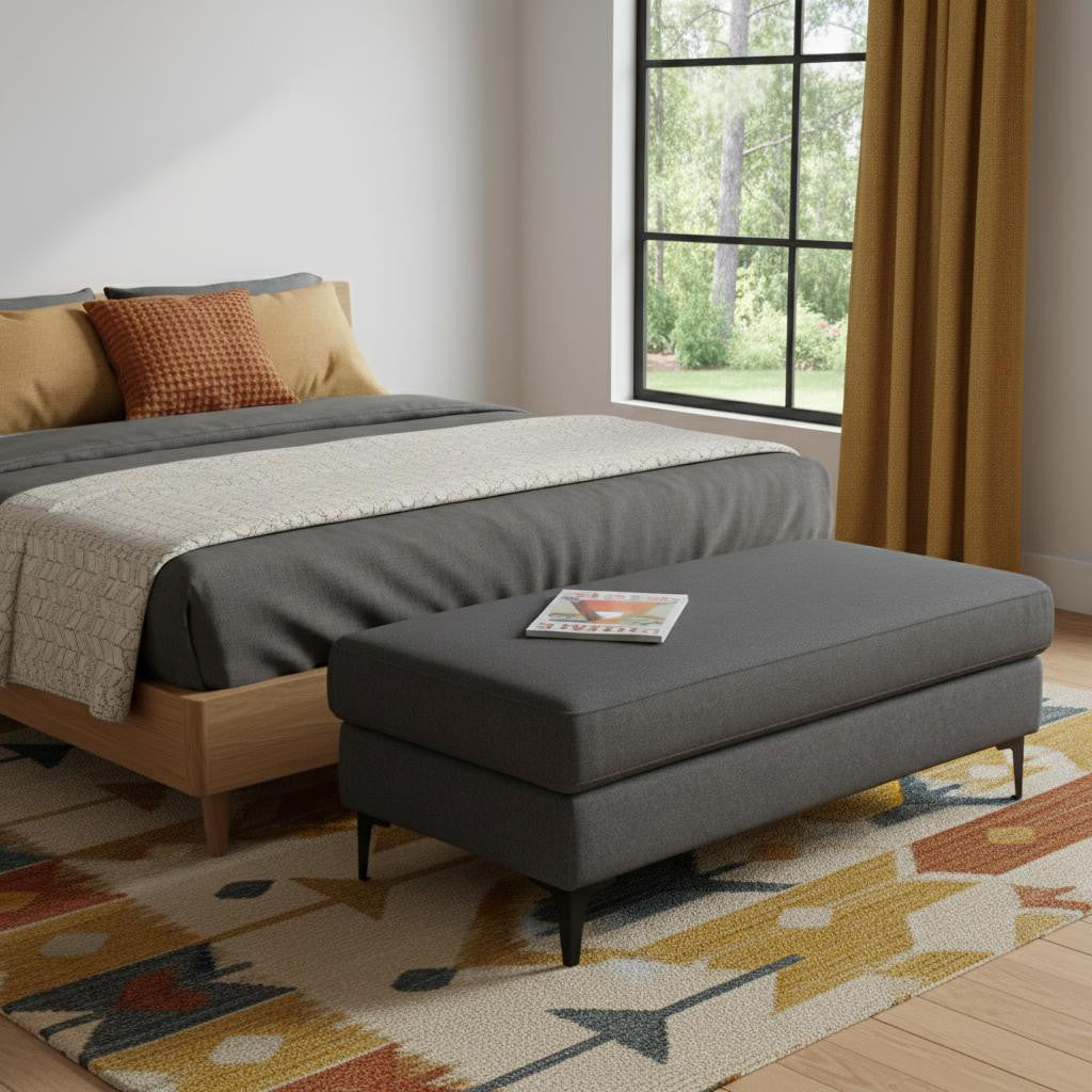 48 Inch Gray And Black Fabric Ottoman