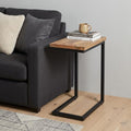 24 Inch Powder Coated Natural and Charcoal Solid Wood and Iron End Table