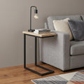 24 Inch Powder Coated Natural White and Black Distressed Solid Wood and Iron End Table