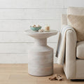 18 Inch Washed White Distressed Solid Wood Round Drum End Table