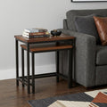 Set of Two Matte Dark Brown and Black Solid Wood and Steel Nested Tables
