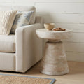 18 Inch Washed White Distressed Solid Wood Round Pedestal End Table