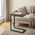 24 Inch Walnut and Black Solid Wood and Iron End Table