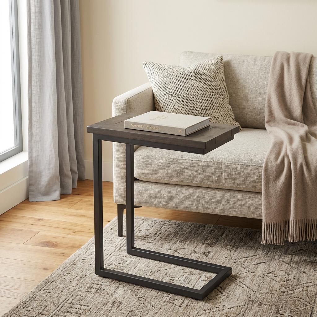 24 Inch Walnut and Black Solid Wood and Iron End Table
