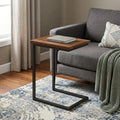 24 Inch Powder Coated Dark Brown and Black Solid Wood and Iron End Table
